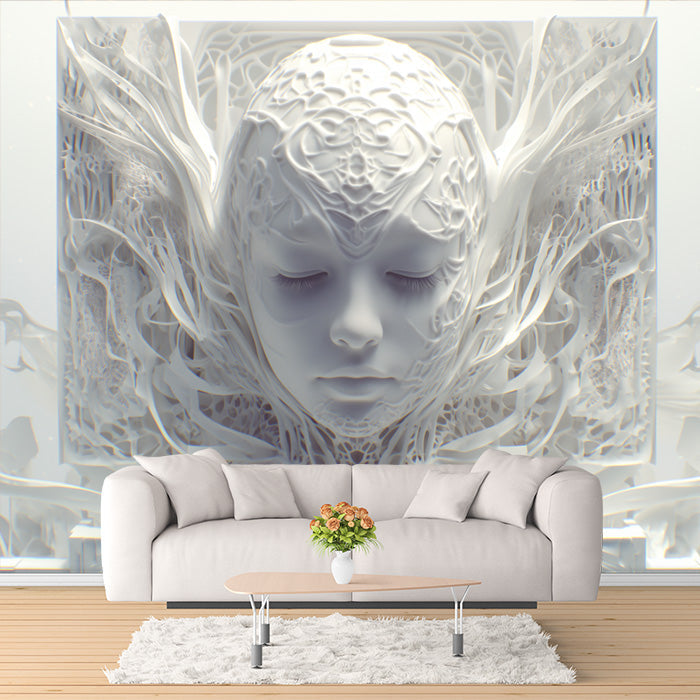 Ethereal Face Mural Wallpaper in Bedroom | Various Colors (White, Gray, etc.) Ethereal Face