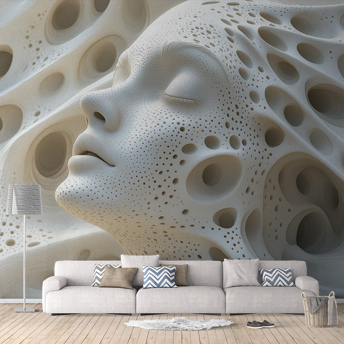 Ethereal Face Mural Wallpaper in Bedroom | Various Colors (White, Gray, etc.) Ethereal Face