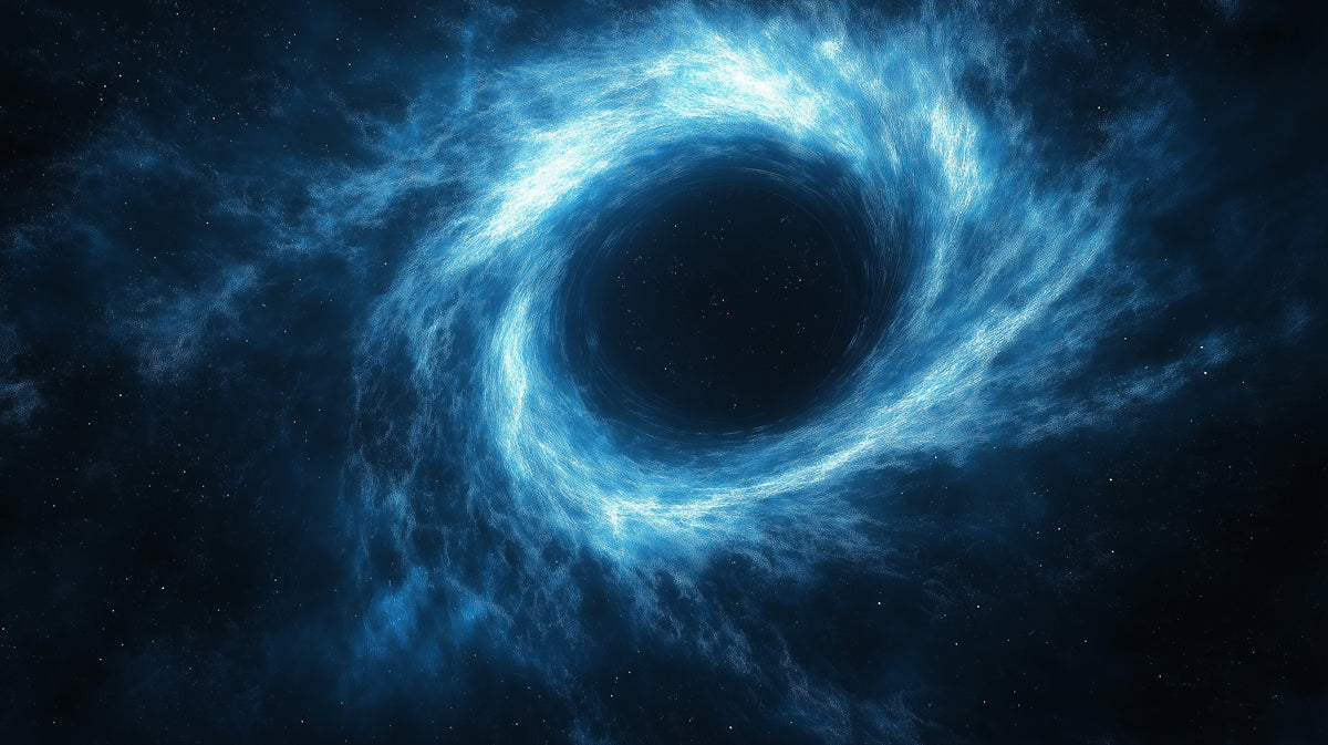 Cold Blue Black Hole Vortex Mural Wallpaper | Azure Cosmic Swirl, Negative Space Focus, Cool Drama