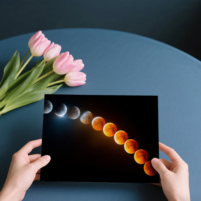 Lunar Eclipse Progression Mural Wallpaper | Full Color Shift, Time-Lapse Celestial Event, Dark Background