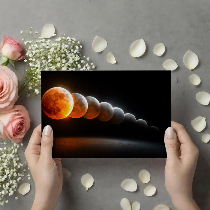 Horizon Lunar Eclipse Sequential Mural Wallpaper | Reflections, Moon Phase Time-Lapse, Orange Glow