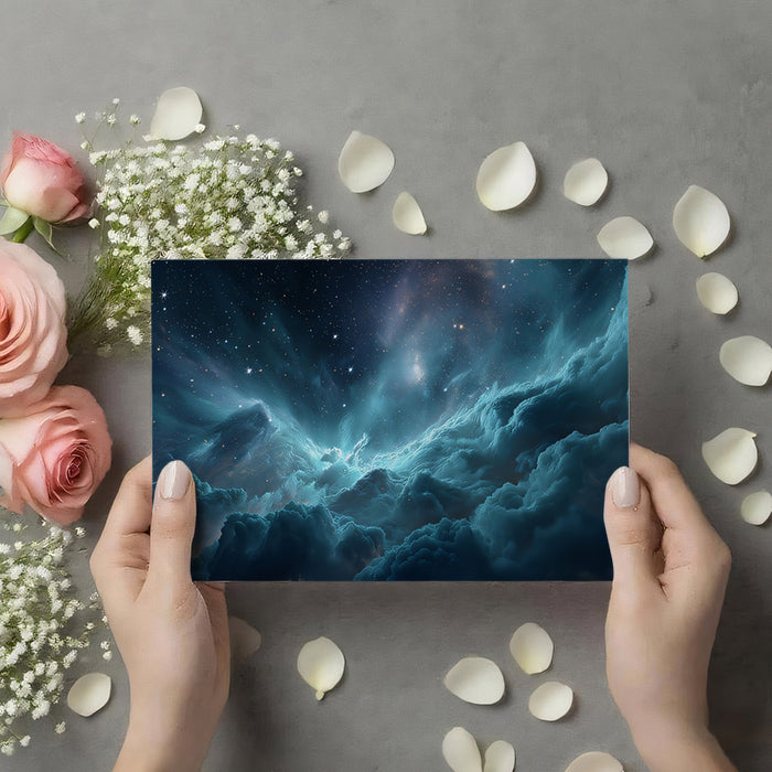 Ethereal Nebula Peaks Mural Wallpaper | Turquoise and Purple Hues, Mystical Space Landscape