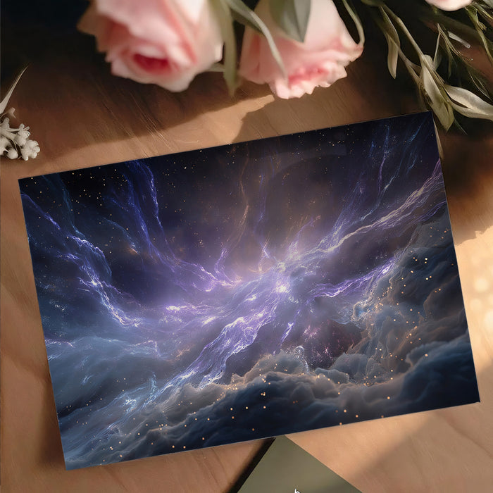 Violet Star-Forming Nebula Mural Wallpaper | Purple and Blue Cosmic Gas, Low-Horizon Perspective