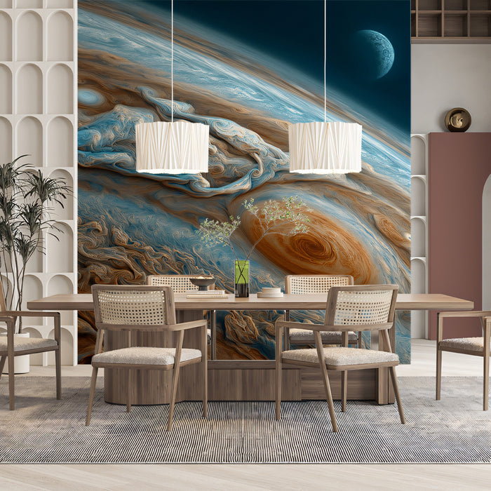 High-Resolution Gas Giant Storm Mural Wallpaper | Close-Up Texture, Great Red Spot Detail, Earth Tones