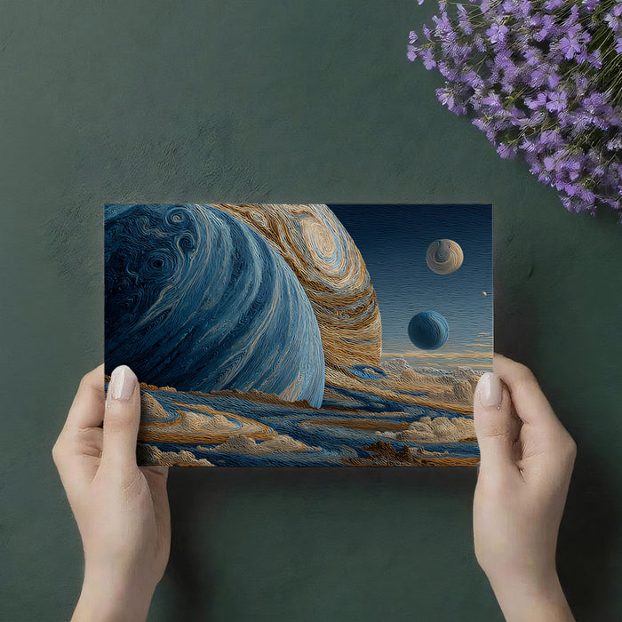 Macro-Textured Gas Giant Mural Wallpaper | Fiber Art Jupiter, Close-Up View, Earth and Blue Tones