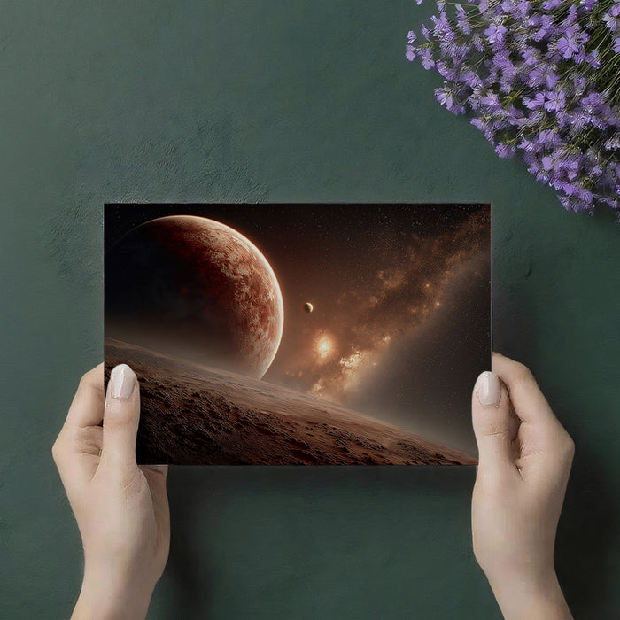 Mars-Like Foreground Planet Mural Wallpaper | Red Rock Landscape, Distant Nebula, Terracotta Hues