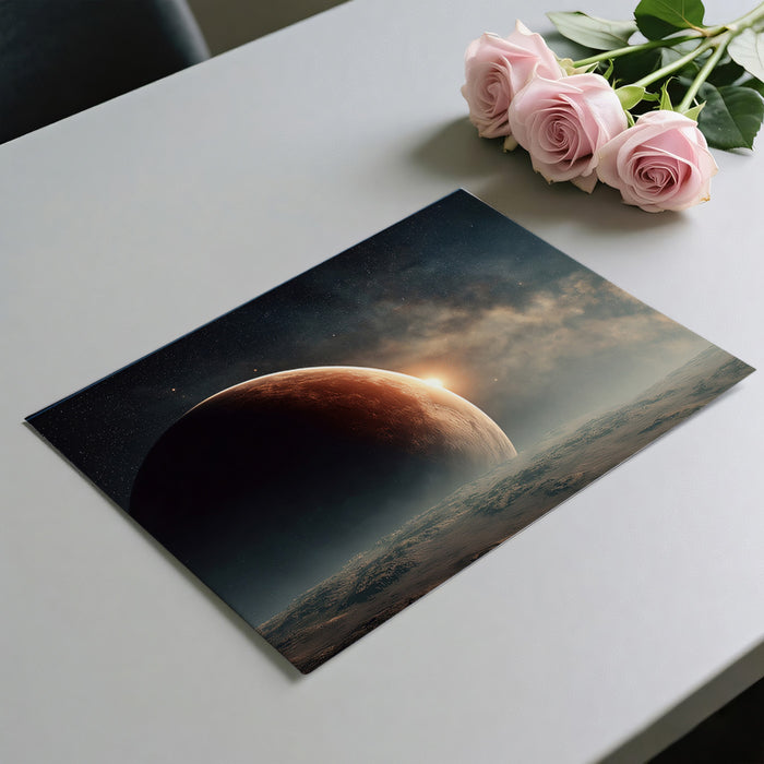 Sunset on Alien Planet Mural Wallpaper | Close-Up Surface, Atmospheric Haze, Earthy and Muted Tones