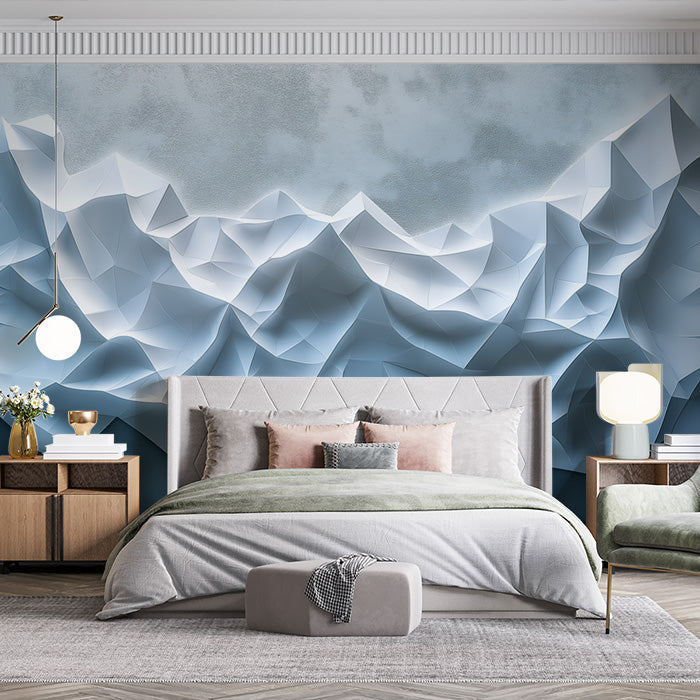 Geometric Mountain Mural Wallpaper in Bedroom | Various Colors (Blue, White, etc.) of Mountain