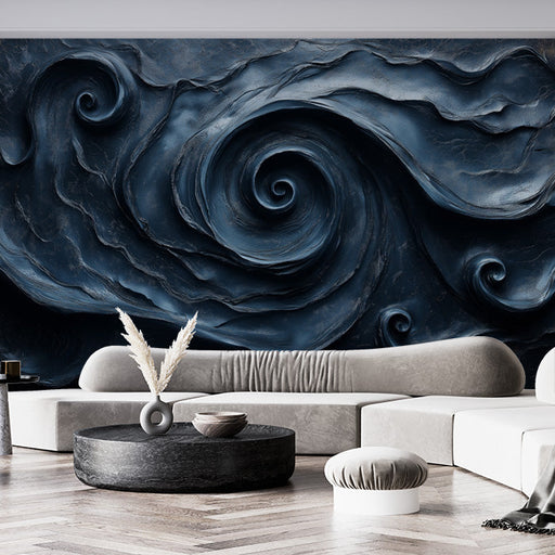 Dark Swirl Mural Wallpaper in Living Room | Dark Blue Dark Swirl