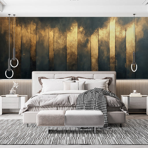 Gold and Black Mural Wallpaper in Bedroom | Gold and Black Wooden Board