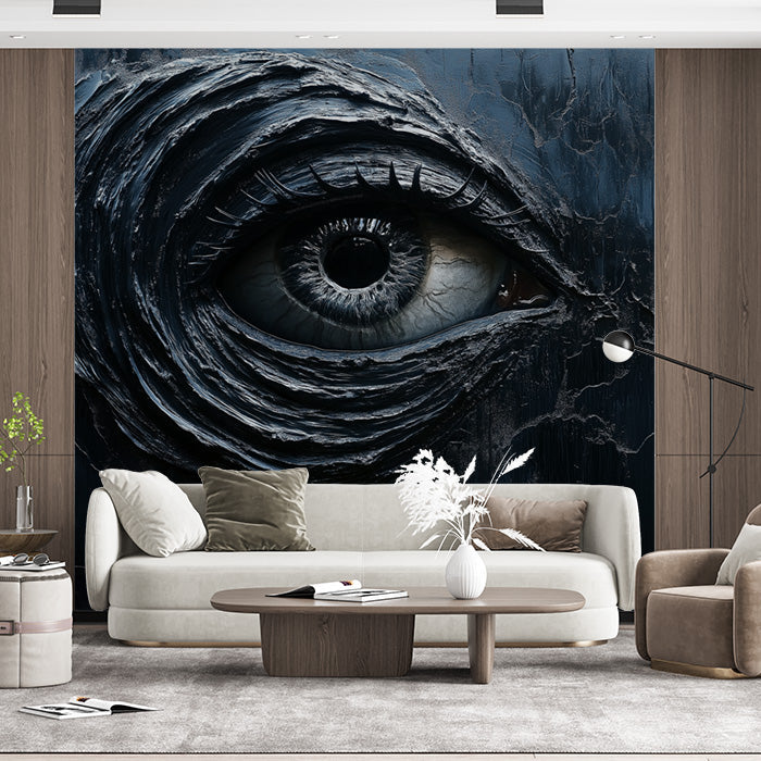 Giant Eye Mural Wallpaper in Living Room | Dark Blue and Black Eye