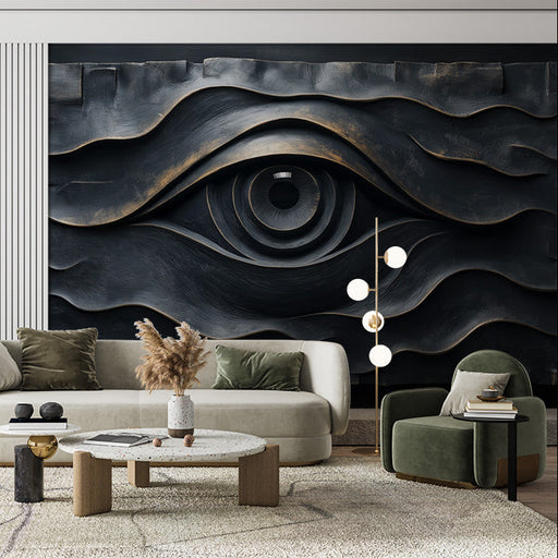 Giant Eye Mural Wallpaper in Living Room | Dark Blue and Black Eye