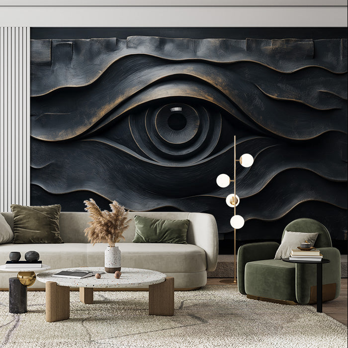 Giant Eye Mural Wallpaper in Living Room | Dark Blue and Black Eye