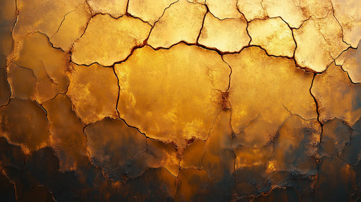 Cracked Gold Mural Wallpaper in Living Room | Gold and Brown Surface