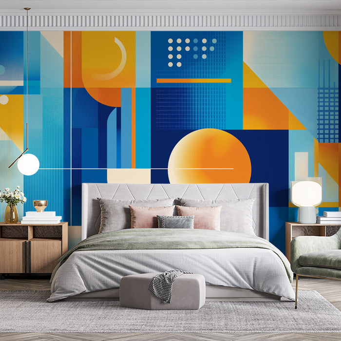 Geometric and Abstract Mural Wallpaper in Office | Various Colors (Blue, Orange, etc.) of Graphs