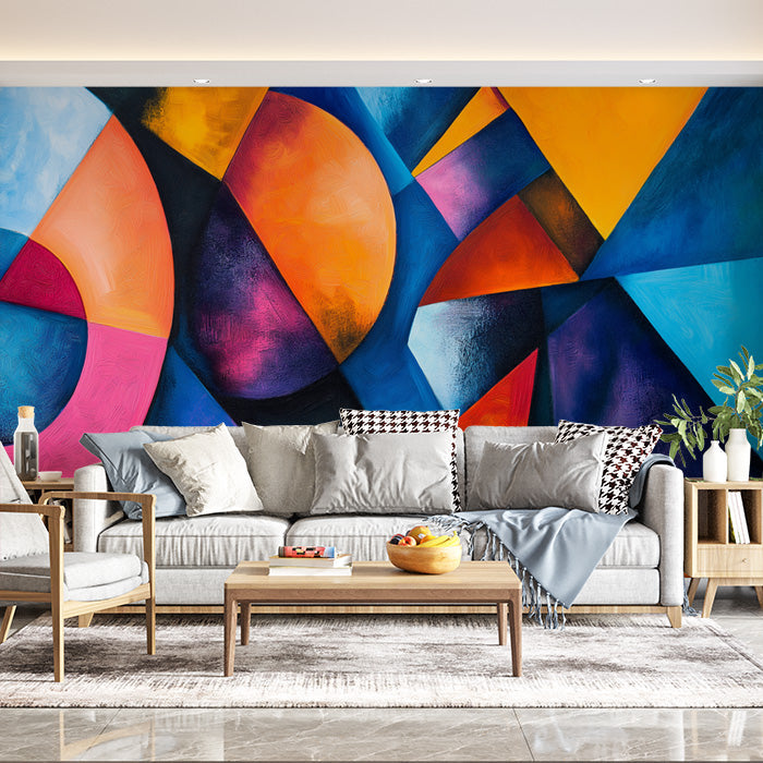 Geometric and Abstract Mural Wallpaper in Office | Various Colors (Blue, Orange, etc.) of Graphs
