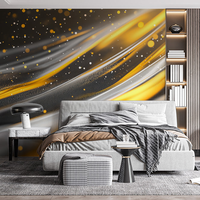 Golden Glittery Mural Wallpaper in Bedroom | Gold and Silver Texture