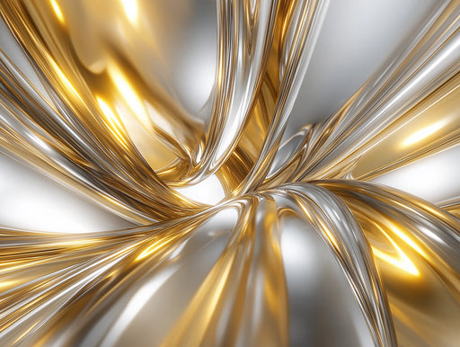 Gold and Silver Fluid Mural Wallpaper in Living Room | Gold, Silver, and Gray Fluid