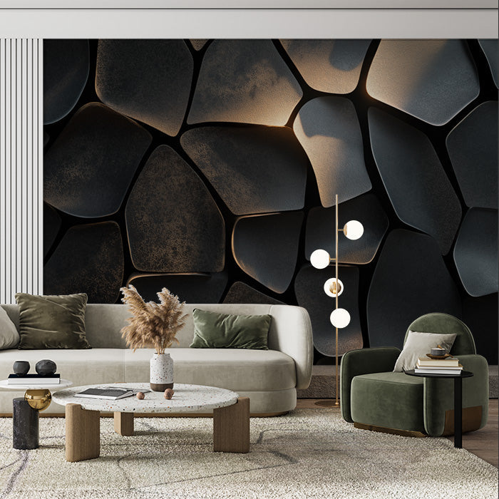 Black and Gold Organic Pattern Mural Wallpaper in Living Room | Black and Gold Patterns