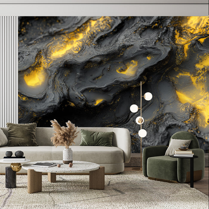 Black and Gold Marble-like Mural Wallpaper in Office | Black, Gold of Marble-like