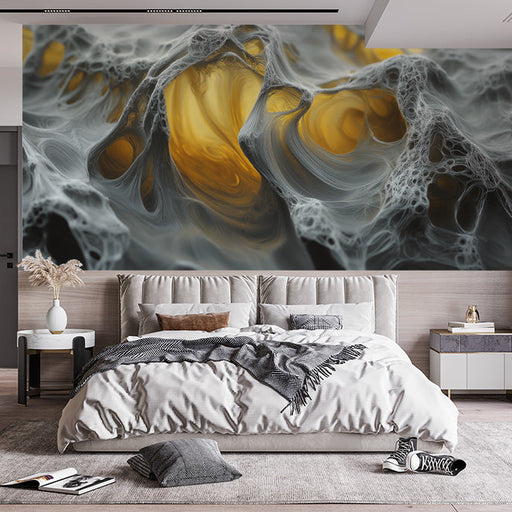 Black and Gold Marble-like Mural Wallpaper in Office | Black, Gold of Marble-like