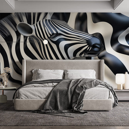 Zebra and Abstract Pattern Mural Wallpaper in Office | Black and White Zebra