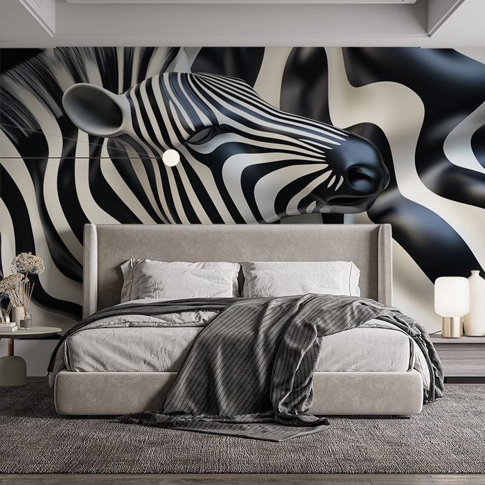 Zebra and Abstract Pattern Mural Wallpaper in Office | Black and White Zebra