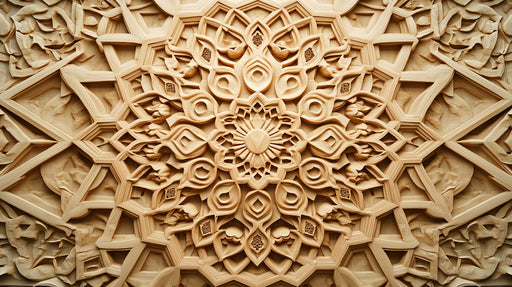 Wooden Mandala Mural Wallpaper in Dining Room | Various Shades of Brown Mandala for Buddhism