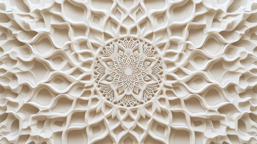 Wooden Mandala Mural Wallpaper in Dining Room | Various Shades of Brown Mandala for Buddhism