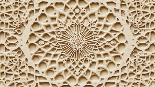Wooden Mandala Mural Wallpaper in Dining Room | Various Shades of Brown Mandala for Buddhism