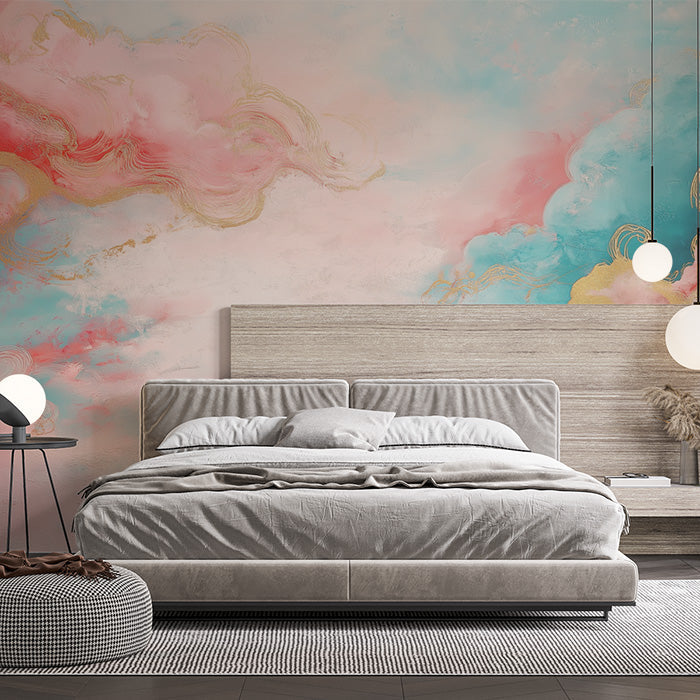 Colorful Cloud and Wave Mural Wallpaper in Bedroom | Various Colors (Pink, Blue, Gold, etc.) of Clouds
