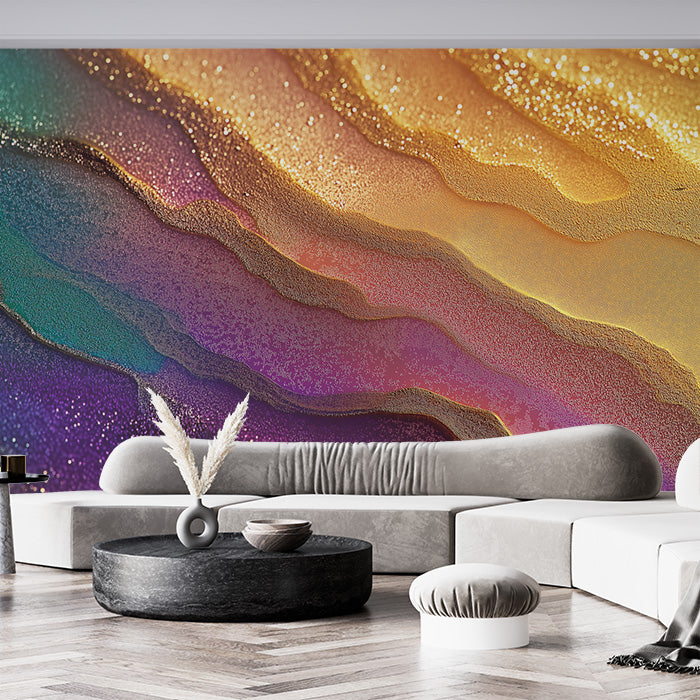 Colorful Abstract Mural Wallpaper in Living Room | Various Colors (Purple, Pink, Blue, etc.) of Fluid