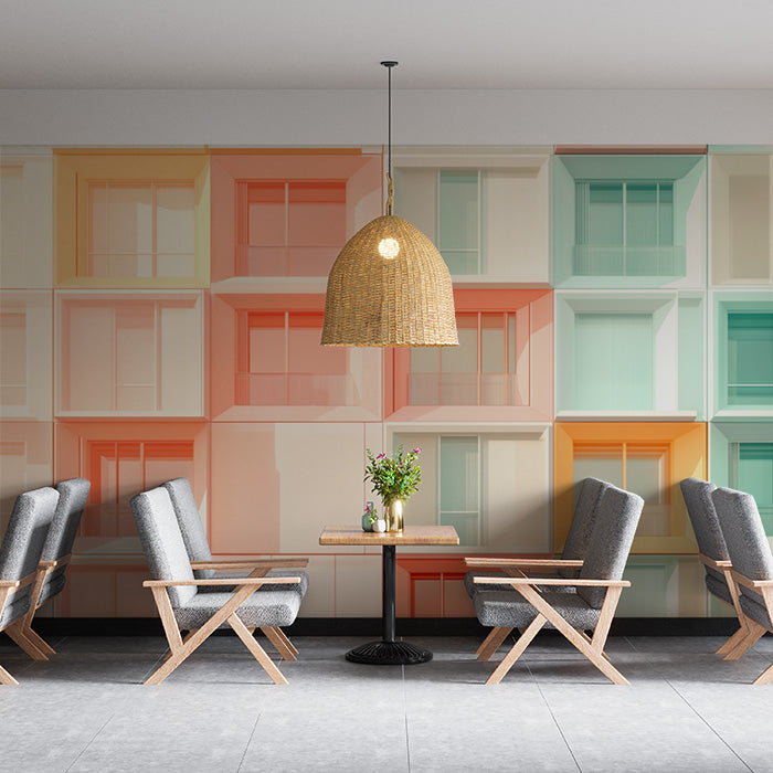Colorful Building Facade Mural Wallpaper in Caf¨¦ Area | Various Colors (Orange, Green, etc.) of Building