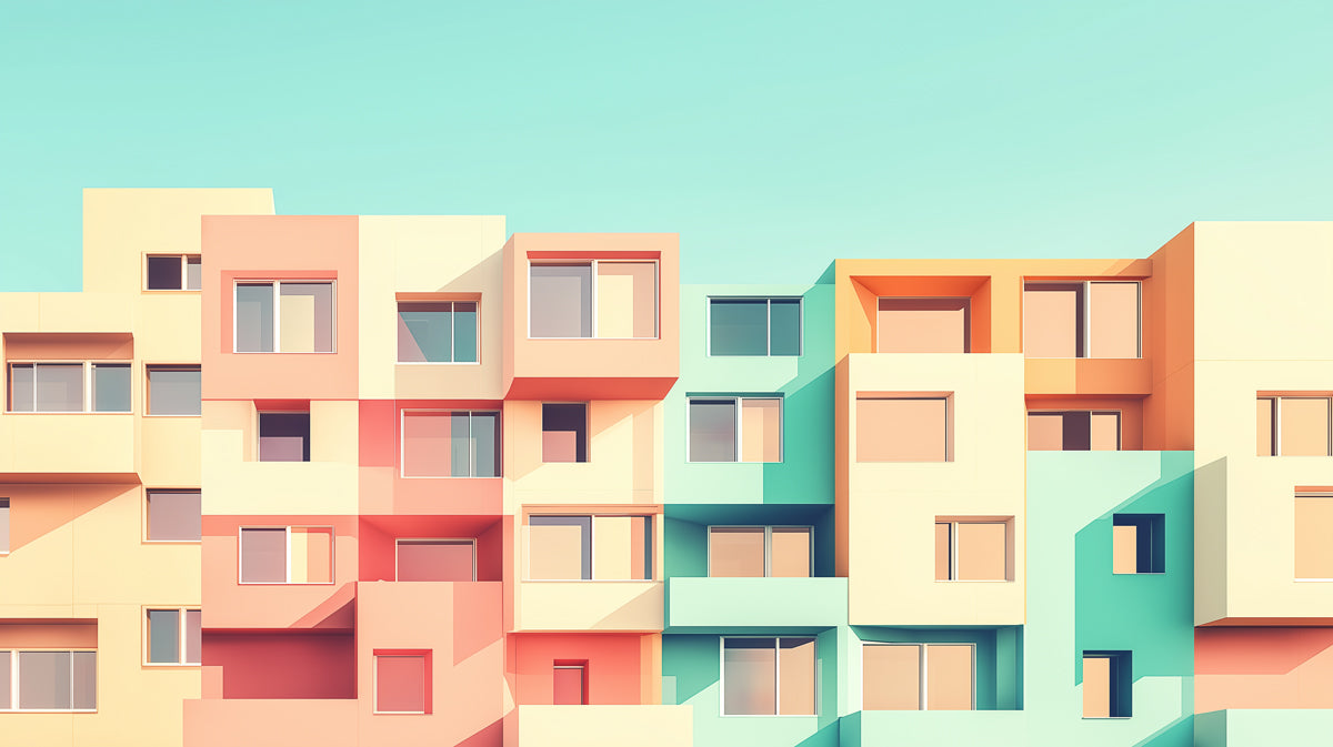 Colorful Building Facade Mural Wallpaper in Caf¨¦ Area | Various Colors (Orange, Green, etc.) of Building