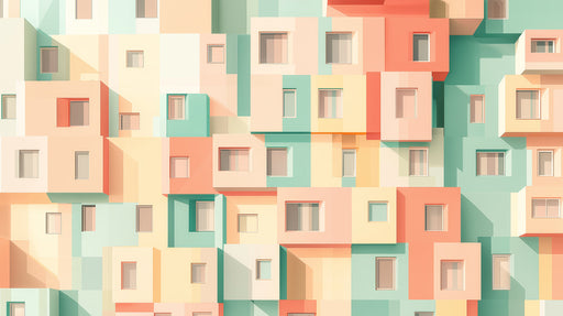 Colorful Building Facade Mural Wallpaper in Caf¨¦ Area | Various Colors (Orange, Green, etc.) of Building