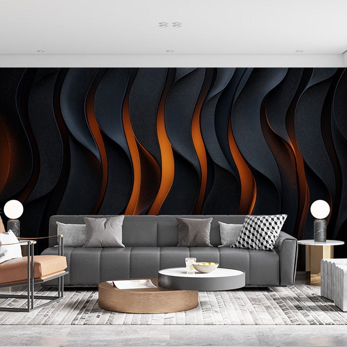 Black and Orange Wave Mural Wallpaper in Home office | Black and Orange Wave