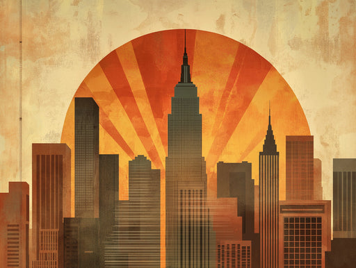 Vintage Cityscape and Sunset Mural Wallpaper in Home office | Various Colors (Orange, Yellow, etc.) of City