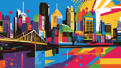 Colorful Cityscape Mural Wallpaper in Office | Various Colors (Blue, Red, Yellow, etc.) of City