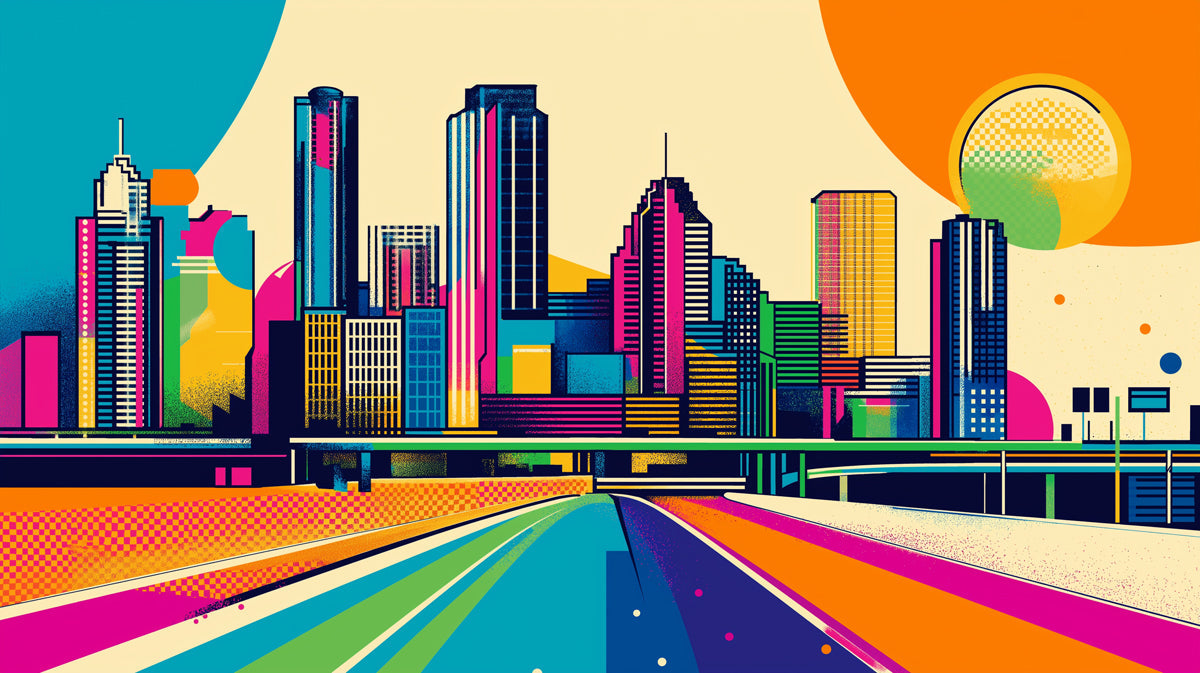 Colorful Cityscape Mural Wallpaper in Office | Various Colors (Blue, Red, Yellow, etc.) of City