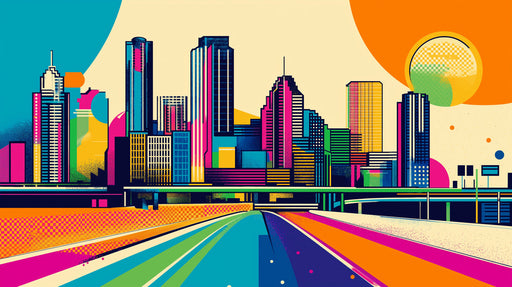 Colorful Cityscape Mural Wallpaper in Office | Various Colors (Blue, Red, Yellow, etc.) of City