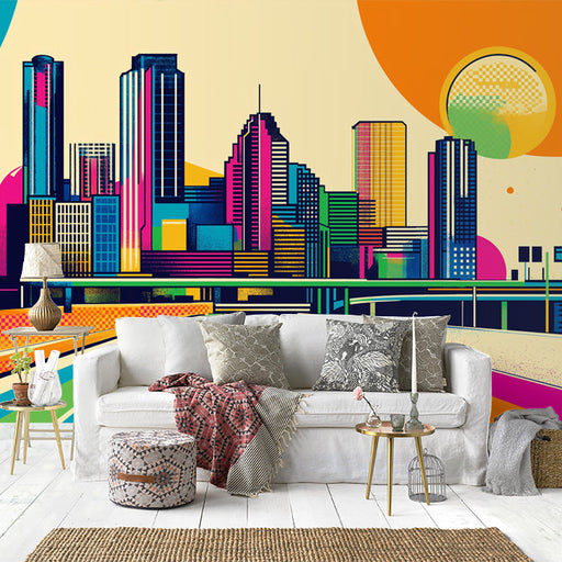 Colorful Cityscape Mural Wallpaper in Office | Various Colors (Blue, Red, Yellow, etc.) of City