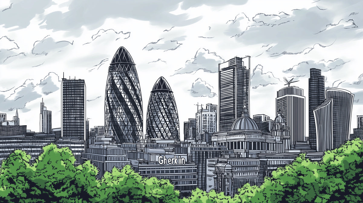 Black and White London Cityscape Mural Wallpaper in Office | Black and White London Cityscape