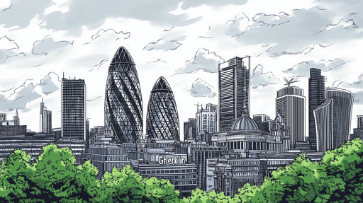 Black and White London Cityscape Mural Wallpaper in Office | Black and White London Cityscape