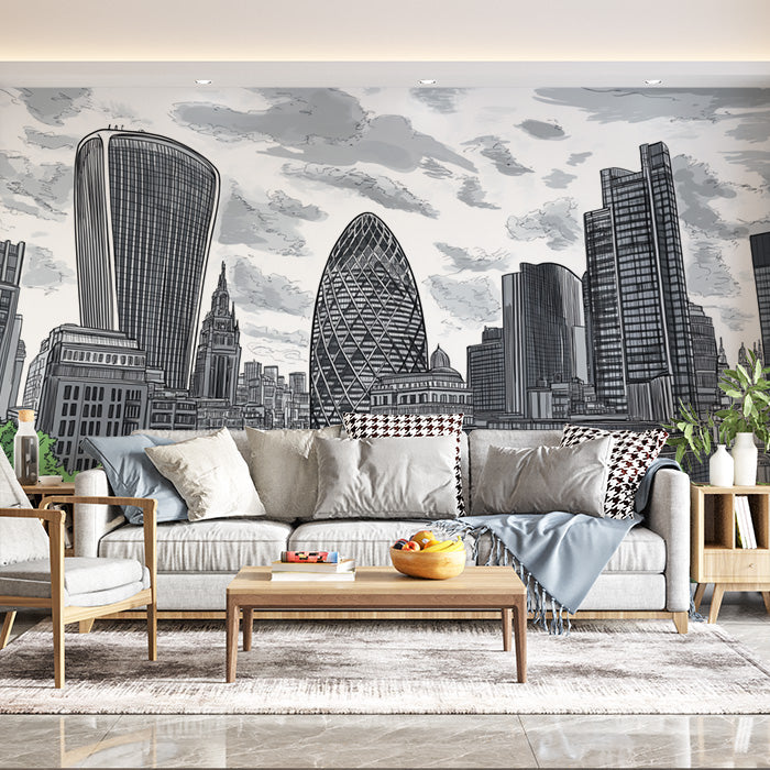 Black and White London Cityscape Mural Wallpaper in Office | Black and White London Cityscape