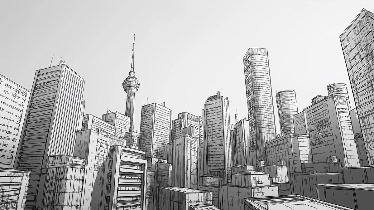 Black and White Toronto Cityscape Mural Wallpaper in Office | Black and White Toronto Cityscape