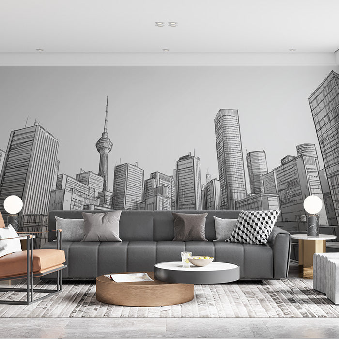 Black and White Toronto Cityscape Mural Wallpaper in Office | Black and White Toronto Cityscape