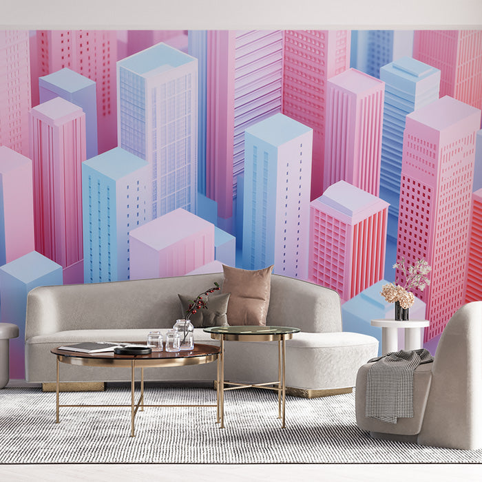 Colorful 4D Cityscape Mural Wallpaper in Office | Various Colors (Pink, Blue, etc.)