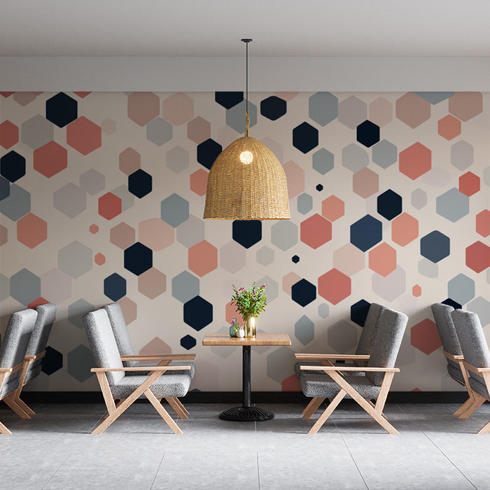 Hexagonal Pattern Mural Wallpaper in Cafe | Various Pastel Colors of Hexagonal Patterns