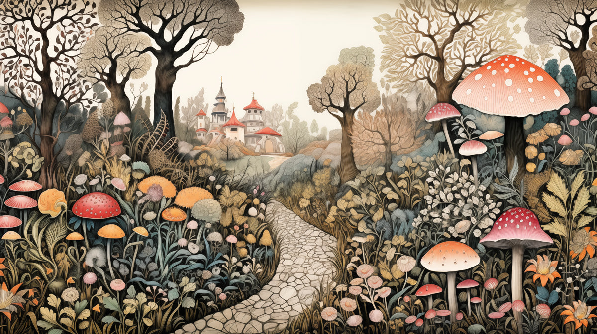 Fairy Tale Forest Mural Wallpaper in Living Room | Various Colors (Brown, Green, etc.) of Tale Forest