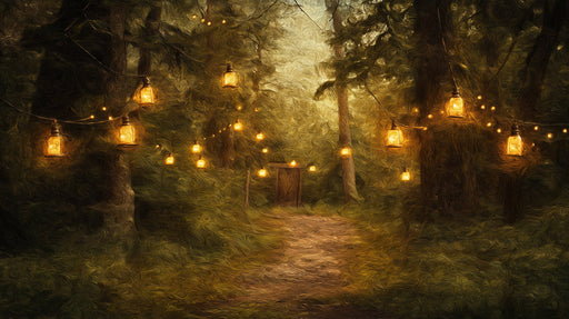 Forest with Lanterns Mural Wallpaper in Living Room | Various Colors (Brown, Yellow, etc.)